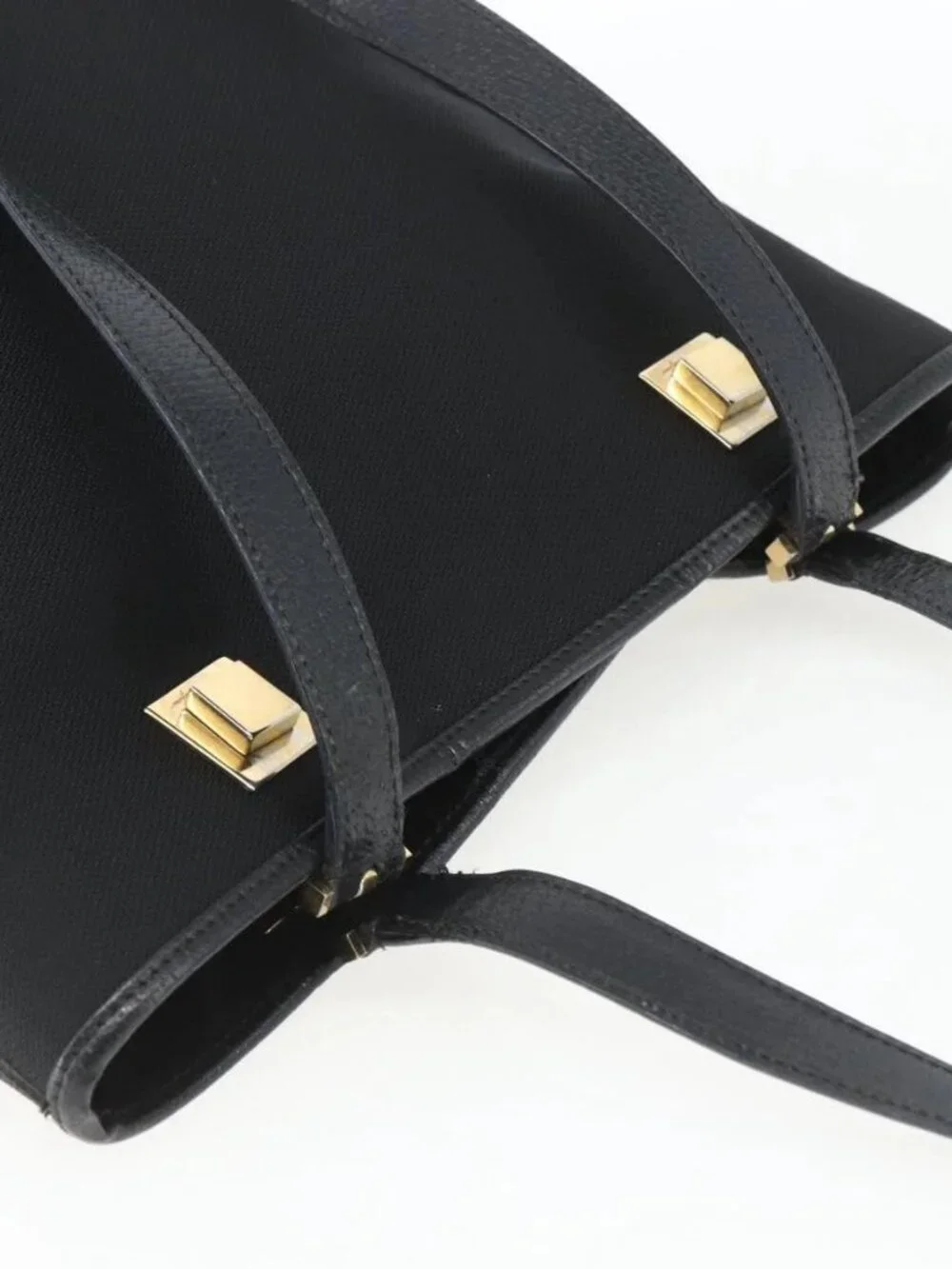 Salvatore Ferragamo Tote Bag Nylon Leather Black Gold Auth 164446